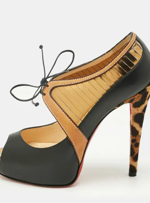 Christian Louboutin Black Calf Hair and Leather Peep Toe Pumps Size 37