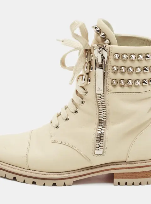 Christian Louboutin Spike Size 37 Cream Leather Combat Boots