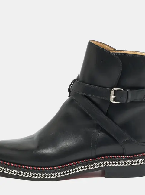 Christian Louboutin Size 39 Black Leather Chain Midsole Combat Boots
