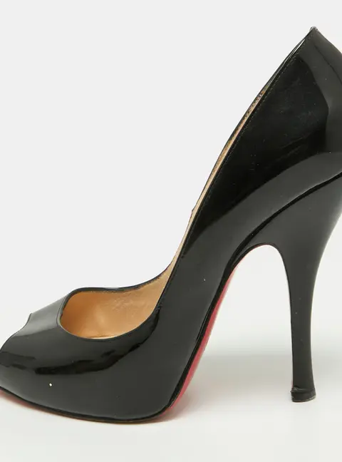 Christian Louboutin Very Prive Size 37 Black Patent Leather Peep Toe Pumps