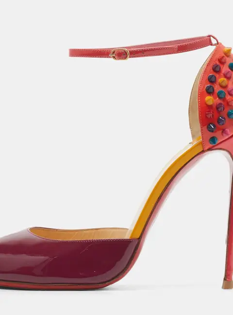 Christian Louboutin Pina Spike Size 40.5 Multicolor Patent Leather Ankle Strap Sandals