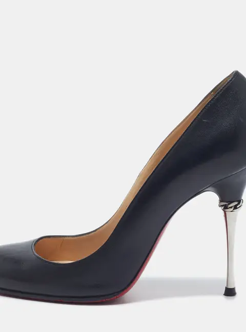Christian Louboutin Size 38.5 Black Leather Chain Link Heel Pumps
