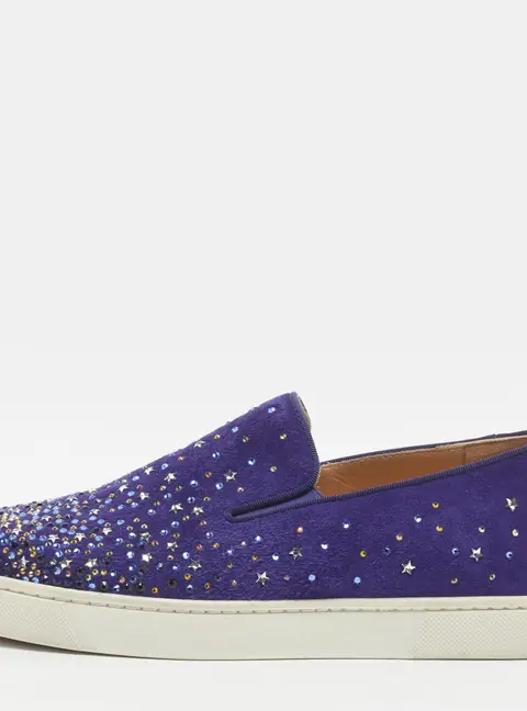 Christian Louboutin Dolcita Size 36 Blue Suede Crystal Star Embellished Slip On Sneakers