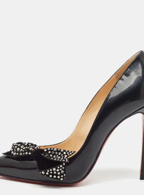 Christian Louboutin Madame Menule Size 36 Black Patent Leather Bow Pumps
