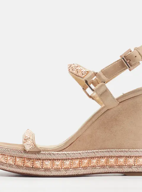 Christian Louboutin Cataclou Size 39 Beige Suede Wedge Sandals