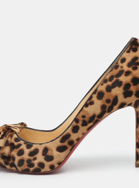 Christian Louboutin Size 37.5 Brown Leopard Print Calf Hair Peep Toe Pumps