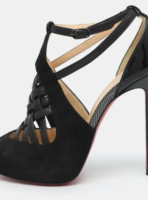 Christian Louboutin Carlota Size 37 Black Leather and Suede Ankle Strap Sandals