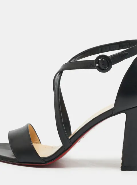 Christian Louboutin Size 39.5 Black Leather Ankle Strap Sandals