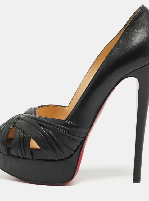 Christian Louboutin Aborina Size 38.5 Black Leather Peep Toe Pumps