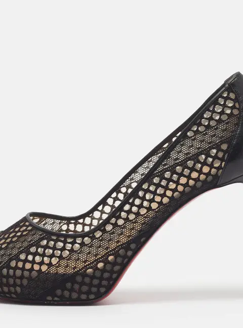 Christian Louboutin Very Lace Size 38.5 Black Lace and Leather Platform Pumps