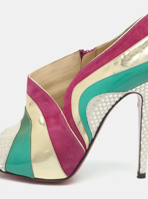 Christian Louboutin Bandy Size 38 Multicolor Patent Leather and Suede Booties