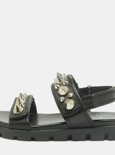 Christian Louboutin Spitika Size 38 Black Leather Slingback Flat Cool Sandals