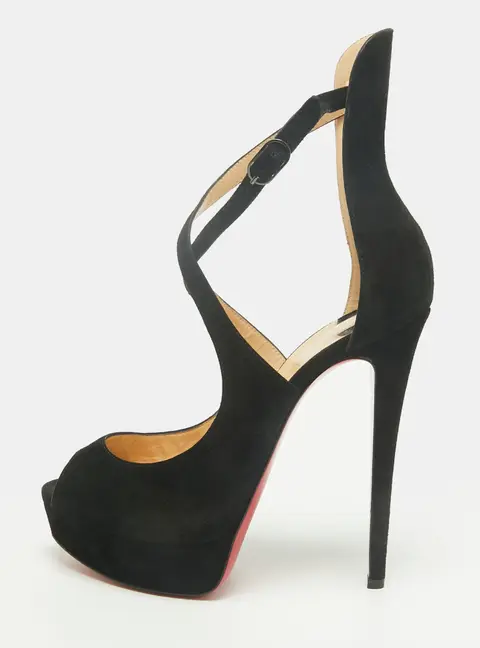 Christian Louboutin Marlenalta Size 38 Black Suede Platform Sandals