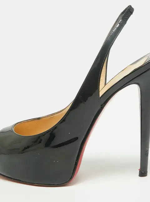 Christian Louboutin Private Number Size 39 Black Patent Leather Platform Slingback Pumps