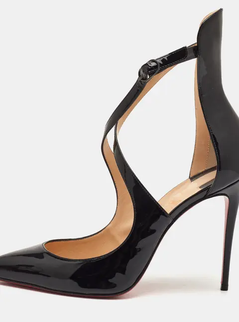 Christian Louboutin Marlenarock Size 39.5 Black Patent Leather Pointed Toe Pumps