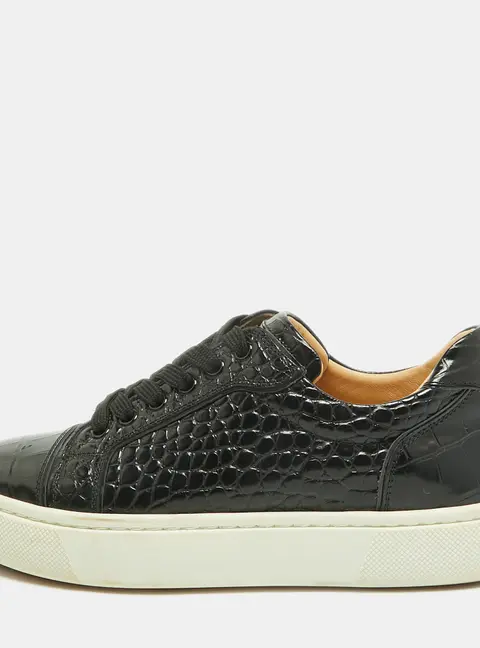 Christian Louboutin Vierissima Size 38.5 Black Croc Embossed Leather Lace Up Sneakers