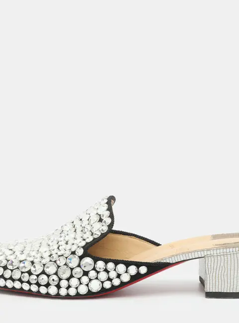 Christian Louboutin Eltonetta Size 40.5 Black Crystals and Suede Mules