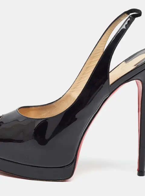 Christian Louboutin Palais Royal Size 40 Black Patent Leather Slingback Sandals