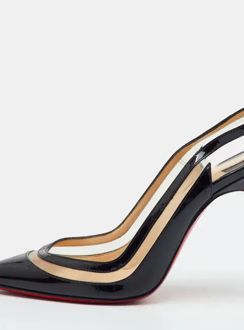 Christian Louboutin Paulina Size 36 Black Patent Leather and PVC Slingback Pumps