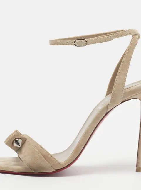 Christian Louboutin Umberta Size 37.5 Grey Suede Ankle Strap Sandals