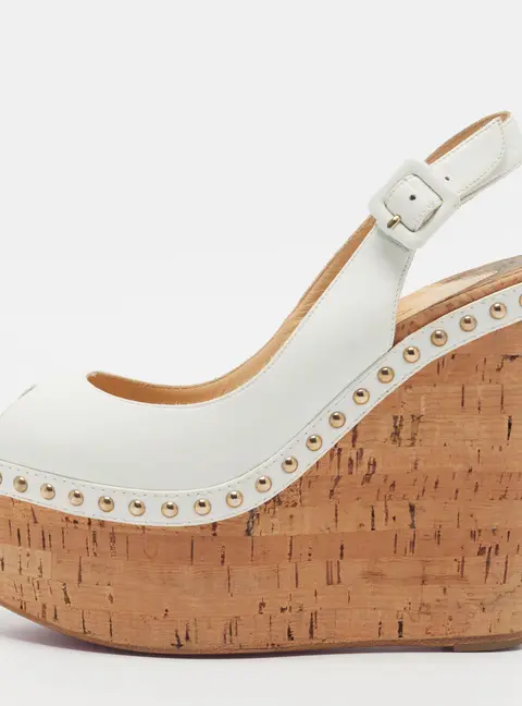Christian Louboutin Monico Size 36.5 White Leather Cork Platform Wedge Pumps