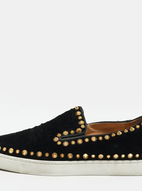 Christian Louboutin Pik Boat Size 38.5 Black Velvet Slip On Sneakers