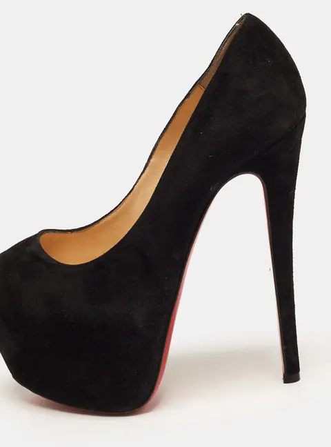 Christian Louboutin Daffodile Size 36.5 Black Suede Peep Toe Pumps