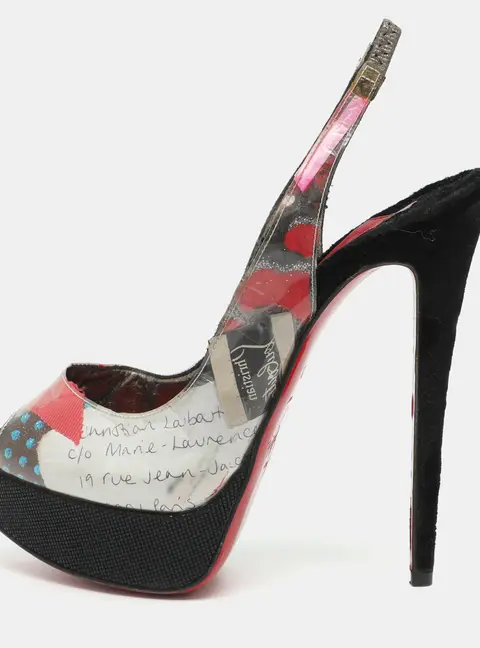 Christian Louboutin Winter Trash Size 36.5 Multicolor PVC Slingback Platform Peep Toe Pumps
