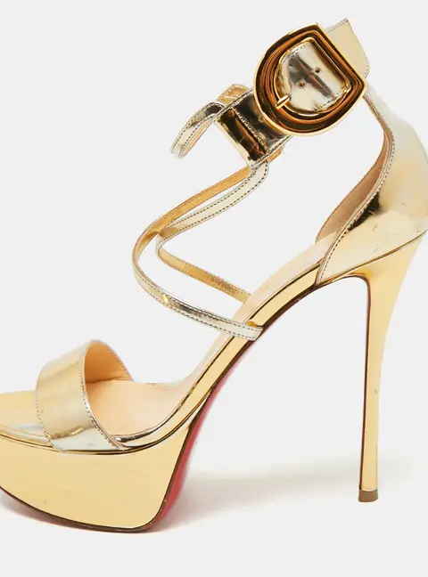 Christian Louboutin Choca Size 37.5 Gold Leather Platform Sandals