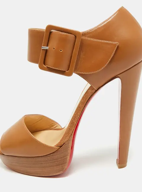 Christian Louboutin Haute Retenue Size 39 Brown Leather Platform Sandals