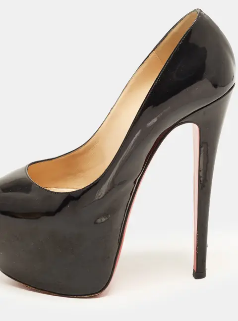 Christian Louboutin Highness Size 37 Black Patent Leather Peep Toe Platform Pumps