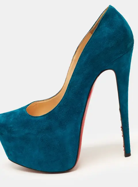 Christian Louboutin Daffodile Size 37 Teal Blue Suede Platform Pumps