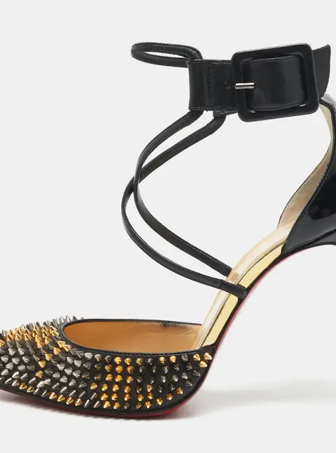 Christian Louboutin Suzanna Size 37.5 Black/Gold Leather and Patent Leather Pumps
