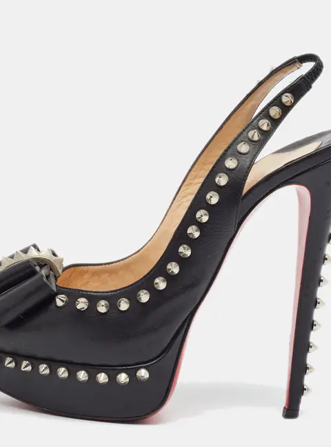 Christian Louboutin Lady Clou Size 39 Black Leather Slingback Sandals