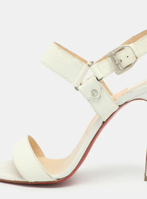 Christian Louboutin Sova Size 39 White Alligator Embossed Leather Ankle Strap Sandals
