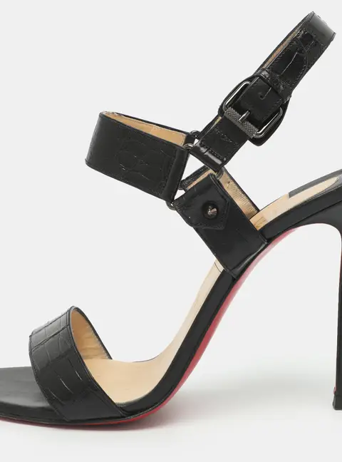 Christian Louboutin Sova Size 39 Black Alligator Embossed Leather Ankle Strap Sandals