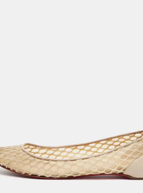 Christian Louboutin Size 38 Beige Leather and Mesh Ballet Flats