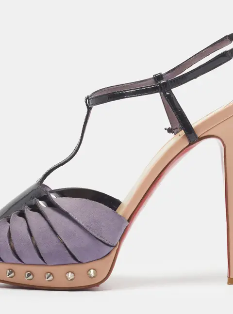 Christian Louboutin Zigounette Size 39 Tricolor Patent Leather and Suede Slingback Sandals
