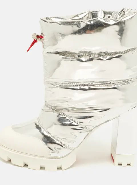 Christian Louboutin Oriona 100 Size 39.5 Silver Nylon Ankle Length Boots