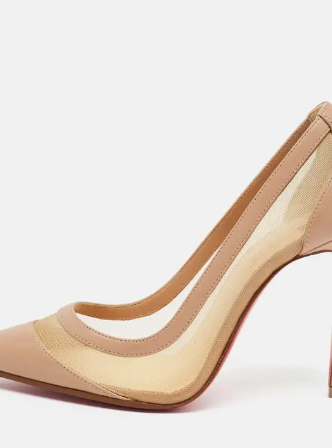 Christian Louboutin Galativi Size 34.5 Beige Leather and Mesh Pumps