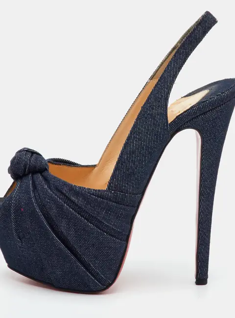 Christian Louboutin Miss Benin Size 38 Navy Blue Denim Pumps