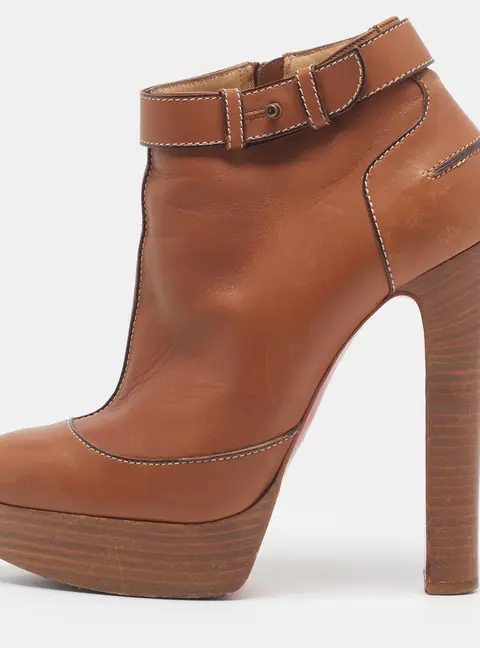 Christian Louboutin Size 38.5 Black Leather Platform Ankle Length Boots