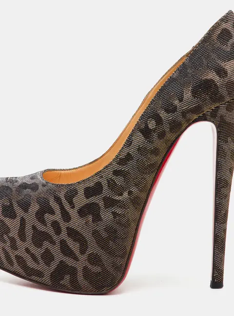 Christian Louboutin Daffodile Leopard Print Size 39 Metallic Lurex Fabric Platform Pumps