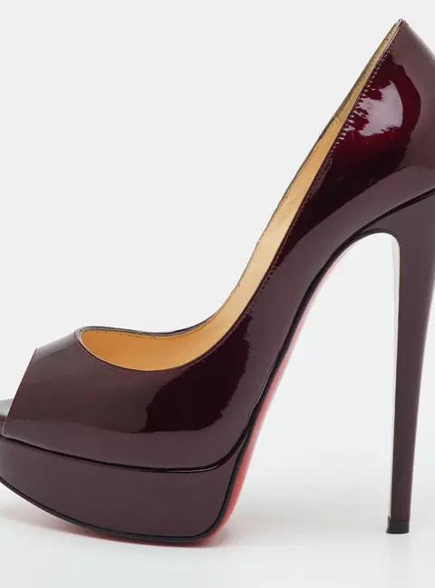 Christian Louboutin Lady Peep Size 36.5 Burgundy Patent Leather Pumps