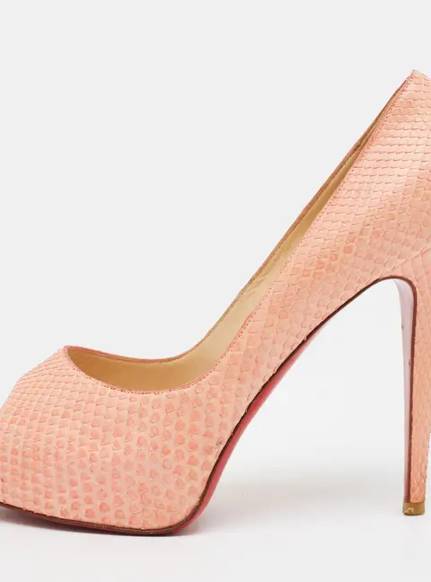 Christian Louboutin Very Prive Size 38.5 Pink Python Leather Peep Toe Pumps