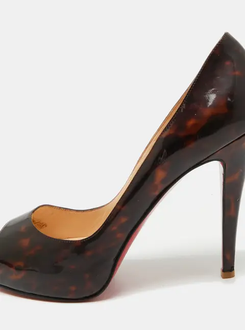 Christian Louboutin Very Prive Size 38.5 Tortoise Patent Leather Peep Toe Pumps