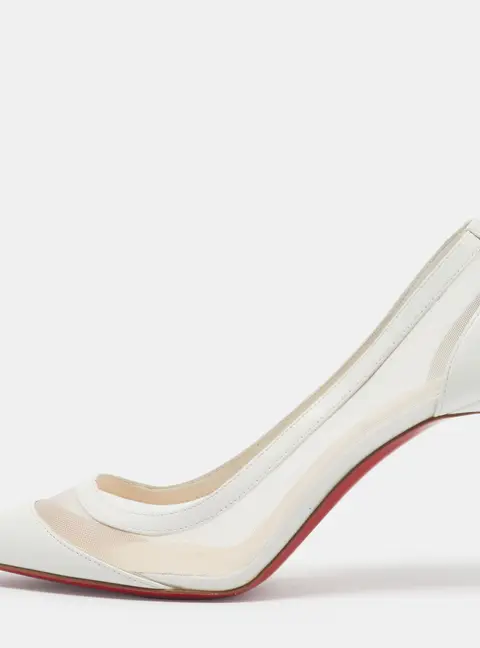 Christian Louboutin Galativi Size 37 White Leather and Mesh Pumps