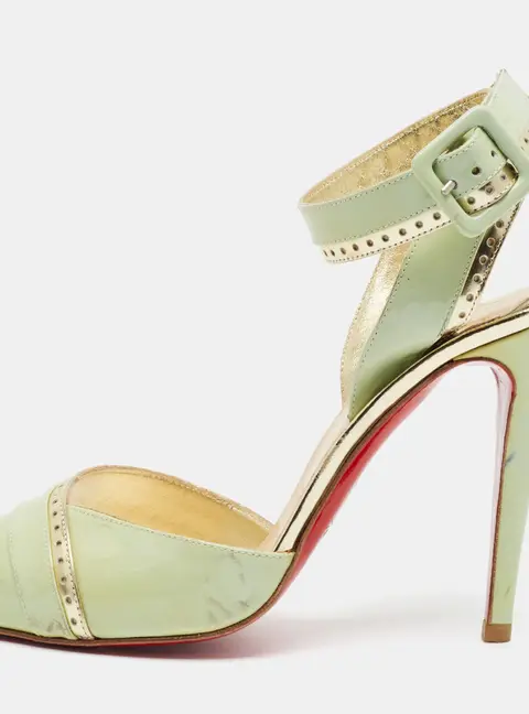 Christian Louboutin Escatin Size 38.5 Two Tone Patent Leather Cross Ankle Strap Sandals