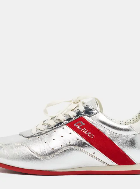 Christian Louboutin My K low Size 36.5 Silver Leather Lace Up Sneakers