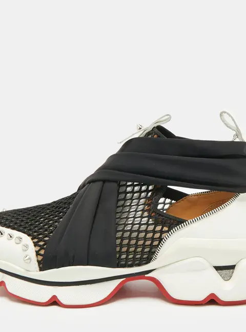 Christian Louboutin Spike Size 37 White Leather and Mesh Cutout Slip On Sneakers